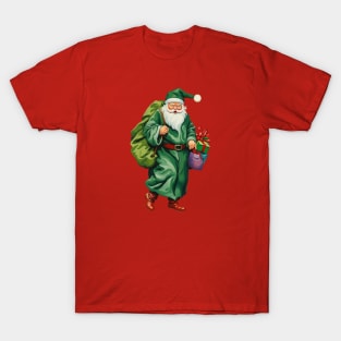 Victorian Father Christmas Wearing Green Robes Cut Out T-Shirt